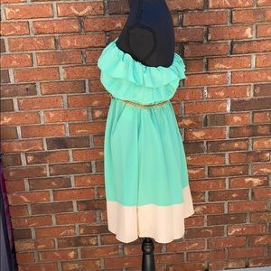 My Michelle Teal green strapless dress